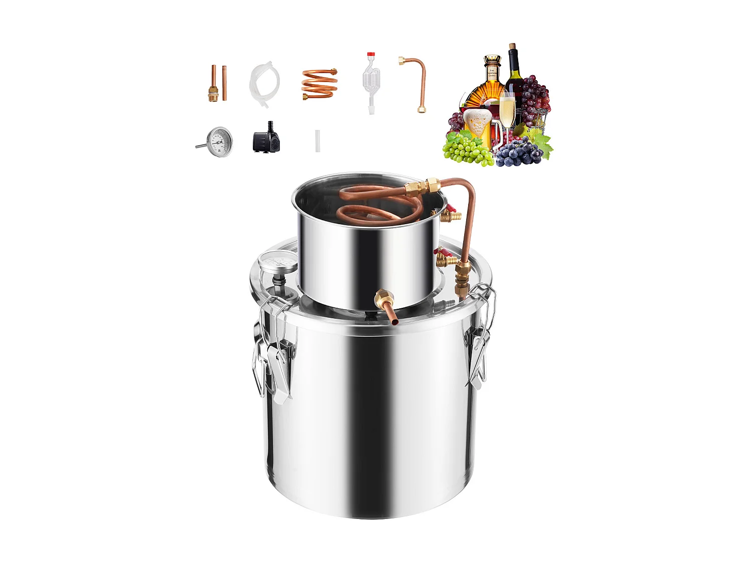 Distillateur d'Alcool SucceBuy Alambic Moonshine 19 L Kit de Brassage de Distillateur d'Eau et d'Alcool en Acier Inoxydable