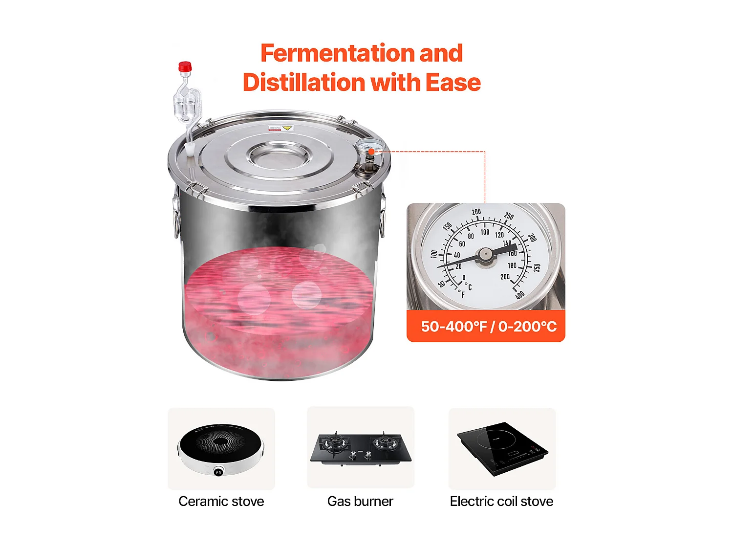 Distillateur d'Alcool SucceBuy Alambic Moonshine 19 L Kit de Brassage de Distillateur d'Eau et d'Alcool en Acier Inoxydable