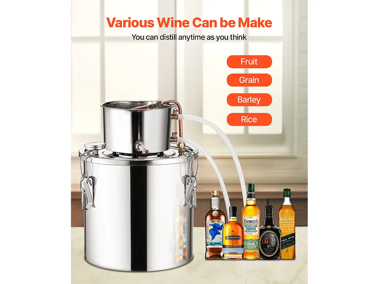 Distillateur d'Alcool SucceBuy Alambic Moonshine 19 L Kit de Brassage de Distillateur d'Eau et d'Alcool en Acier Inoxydable