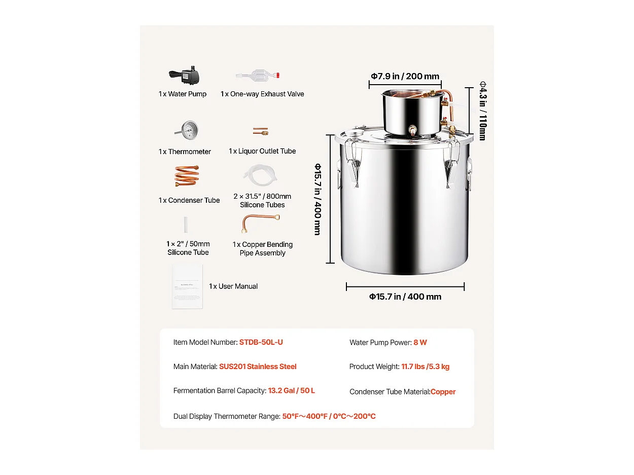 Distillateur d'Alcool SucceBuy 50 L Moonshine Still, Kit de Brassage de Distillateur d'Eau et d'Alcool, Acier Inoxydable