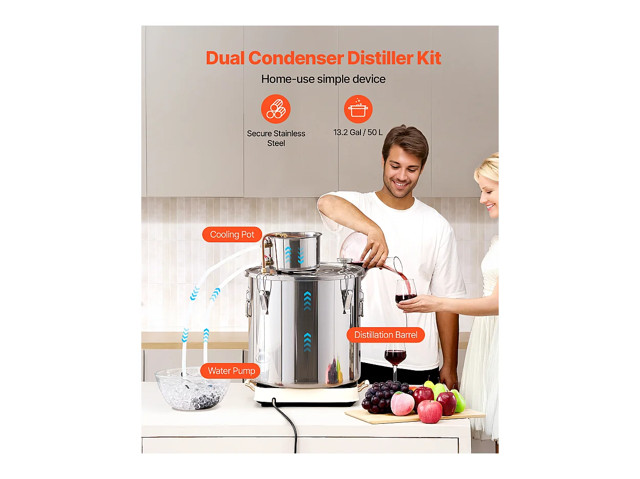 Distillateur d'Alcool SucceBuy 50 L Moonshine Still, Kit de Brassage de Distillateur d'Eau et d'Alcool, Acier Inoxydable