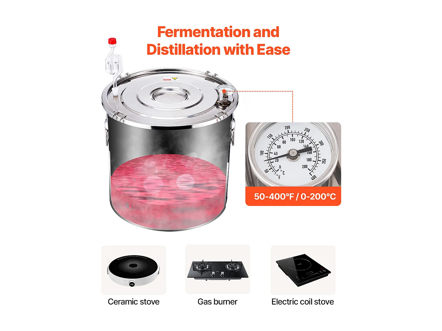 Distillateur d'Alcool SucceBuy 50 L Moonshine Still, Kit de Brassage de Distillateur d'Eau et d'Alcool, Acier Inoxydable