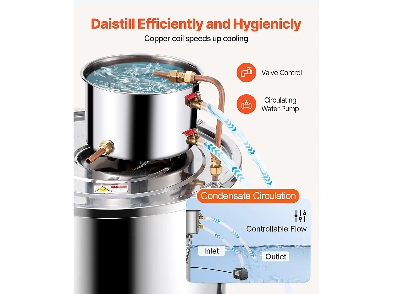 Distillateur d'Alcool SucceBuy 50 L Moonshine Still, Kit de Brassage de Distillateur d'Eau et d'Alcool, Acier Inoxydable