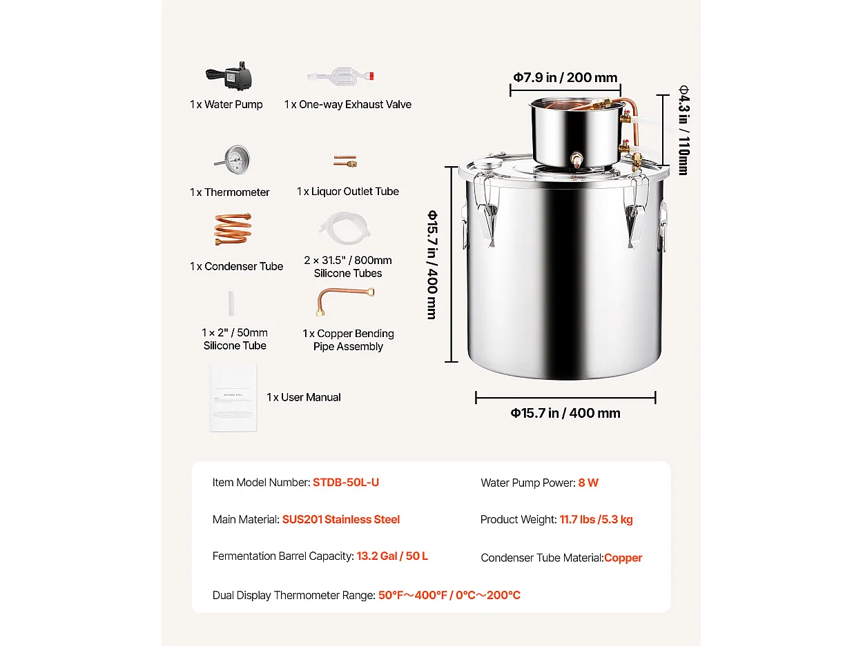 Alkoholdestilliergerät SucceBuy 50-l-Mondscheindestille, Brauset für Wasser und Alkohol, Edelstahl