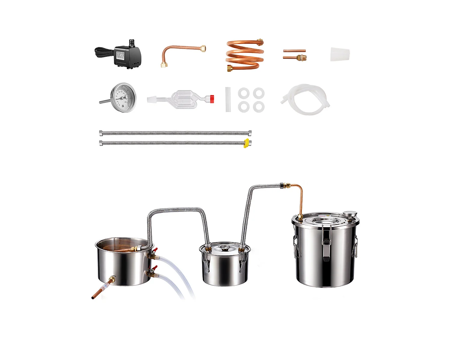 Distillatore di Alcol SucceBuy Distillatore di Acqua Moonshine da 11 Litri con Fusto Thumper e Pompa dell'Acqua da 8 W