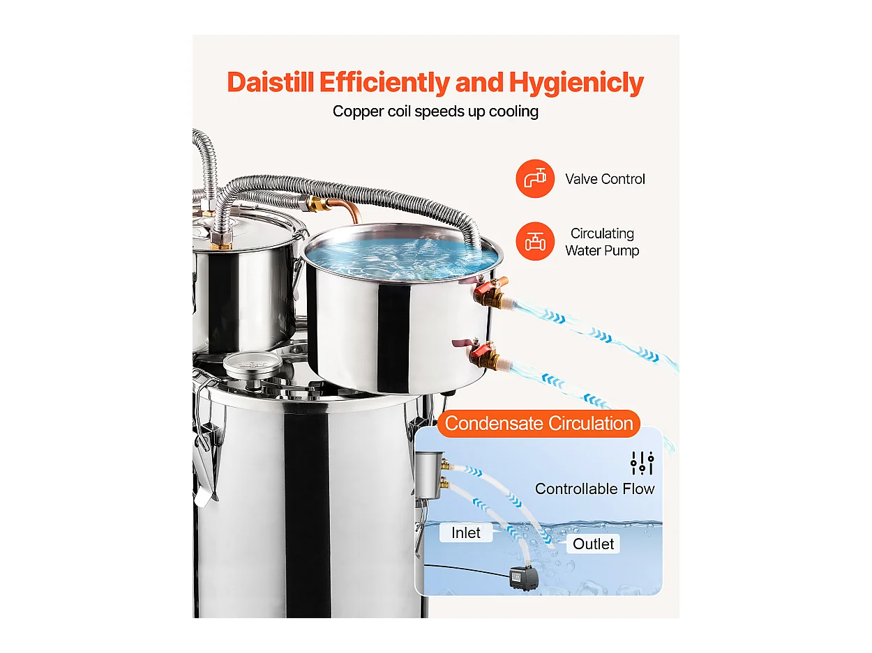 Distillatore di Alcol SucceBuy Distillatore di Acqua Moonshine da 11 Litri con Fusto Thumper e Pompa dell'Acqua da 8 W