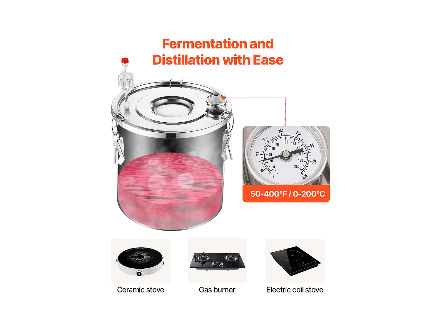 Distillateur d'Alcool SucceBuy Distillateur d'Eau Plate Moonshine 50 L avec Fût Thumper et Pompe à Eau