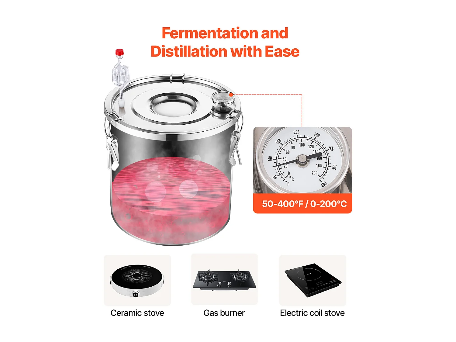 Distillateur d'Alcool SucceBuy Distillateur d'Eau Plate Moonshine 50 L avec Fût Thumper et Pompe à Eau