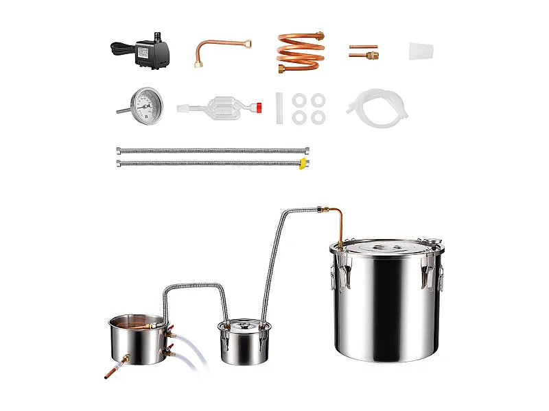 Distillateur d'Alcool SucceBuy Distillateur d'Eau Plate Moonshine 50 L avec Fût Thumper et Pompe à Eau