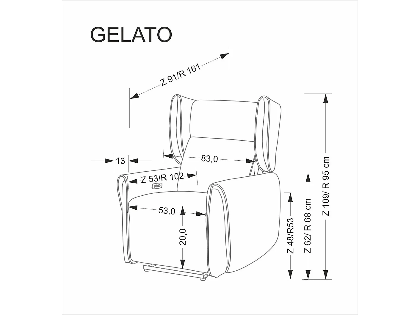Poltrona Gelato/rivestimento in tessuto/funzione relax/USB/Beige
