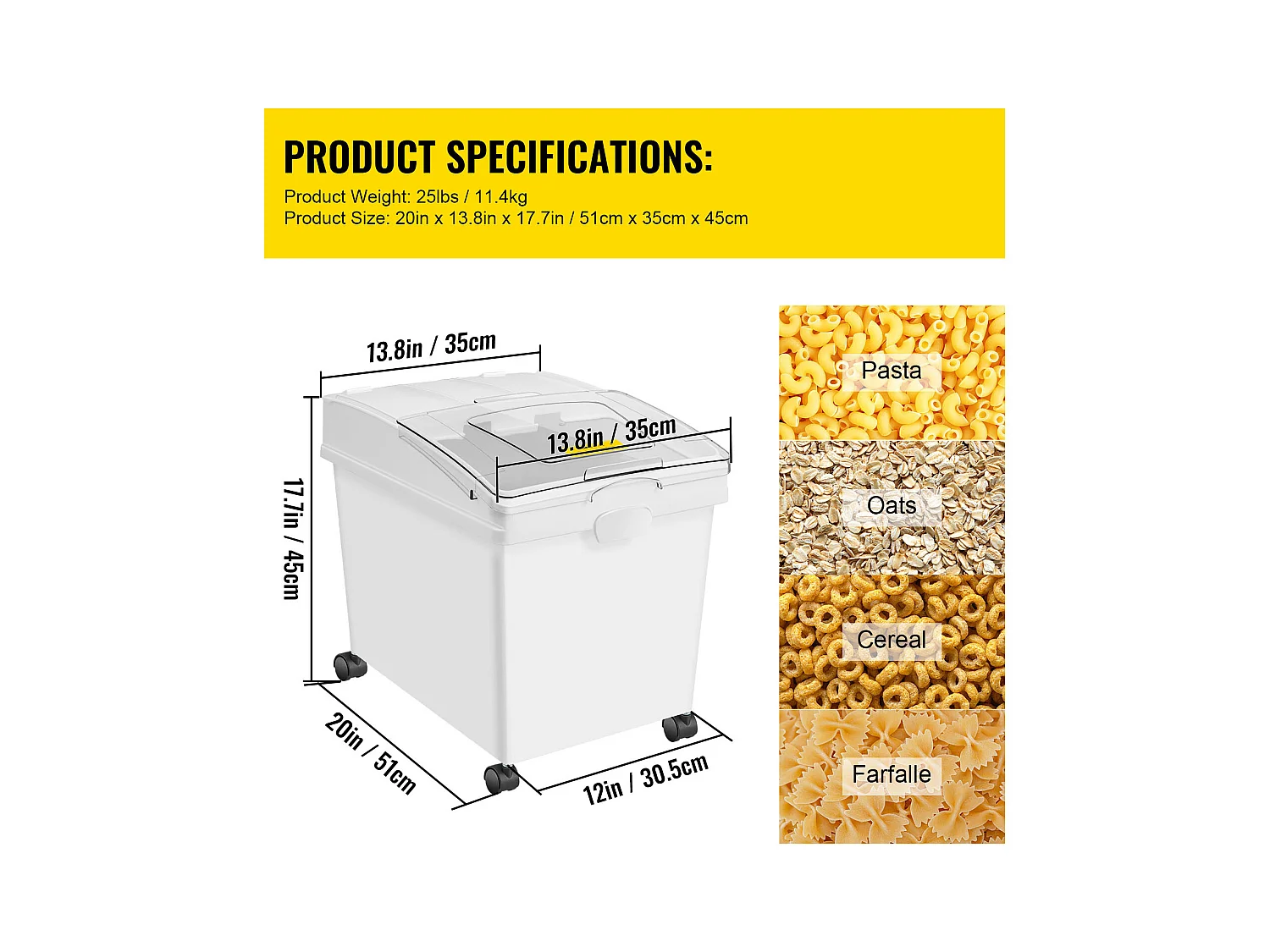 Zutatenbehälter-Set SucceBuy, 40 l, Mehlvorratsbehälter mit Rollen, 3 Stück, Weiß