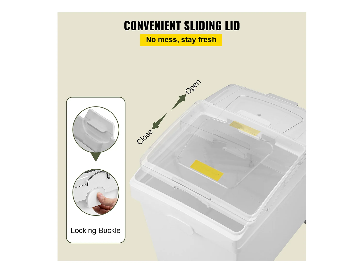 Zutatenbehälter-Set SucceBuy, 40 l, Mehlvorratsbehälter mit Rollen, 3 Stück, Weiß