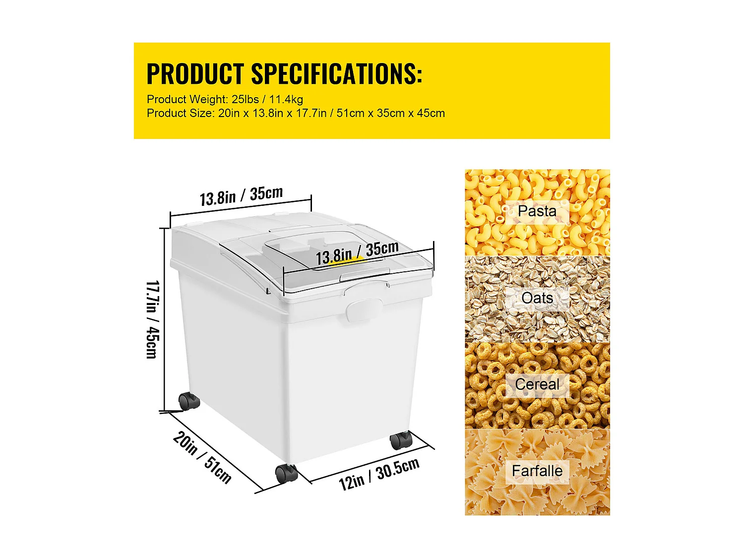 Ensemble de Bacs à Ingrédients SucceBuy, 40L, Bacs de Stockage de Farine avec Roulettes, 3 Pièces, Blanc