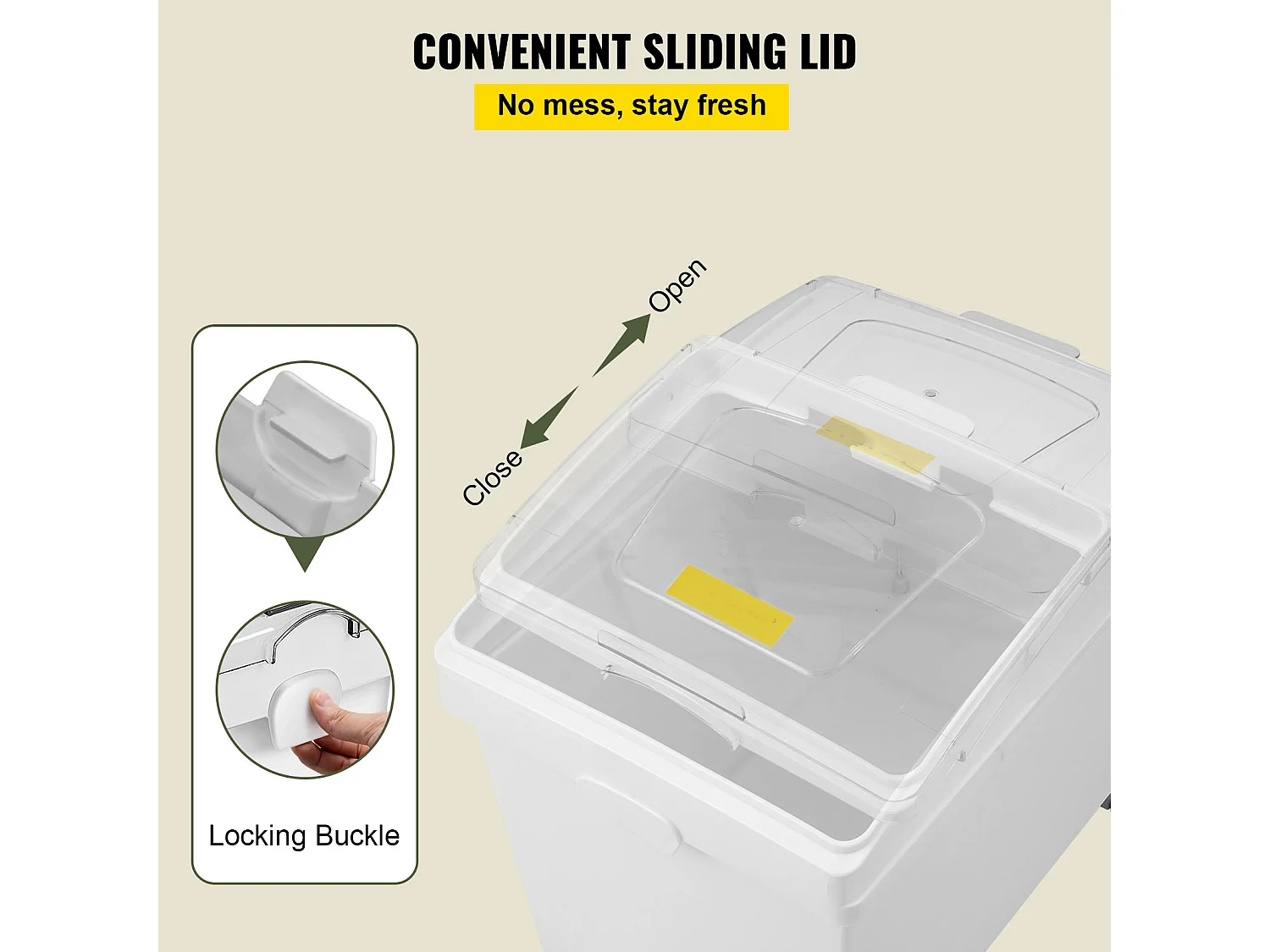 Ensemble de Bacs à Ingrédients SucceBuy, 40L, Bacs de Stockage de Farine avec Roulettes, 3 Pièces, Blanc