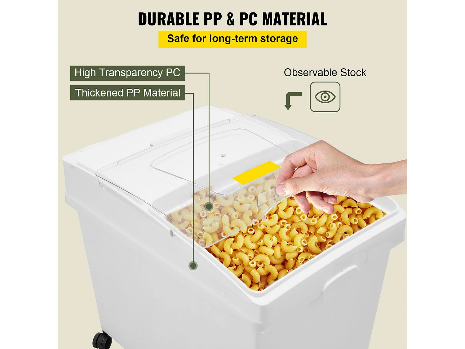 Ensemble de Bacs à Ingrédients SucceBuy, 40L, Bacs de Stockage de Farine avec Roulettes, 3 Pièces, Blanc