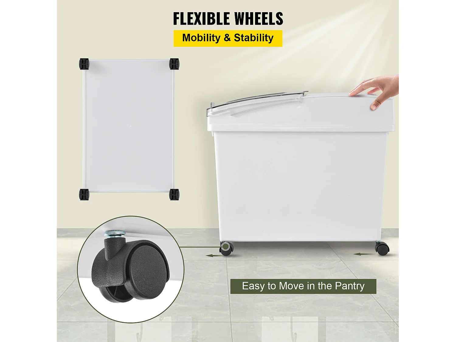 Ensemble de Bacs à Ingrédients SucceBuy, 40L, Bacs de Stockage de Farine avec Roulettes, 3 Pièces, Blanc