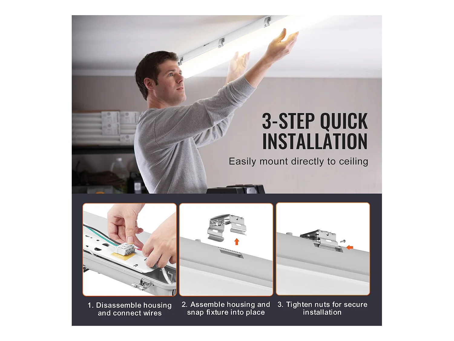 Dampdichte LED-Lampen SucceBuy, 60 W, 7400 lm, 5000 K, Set van 4