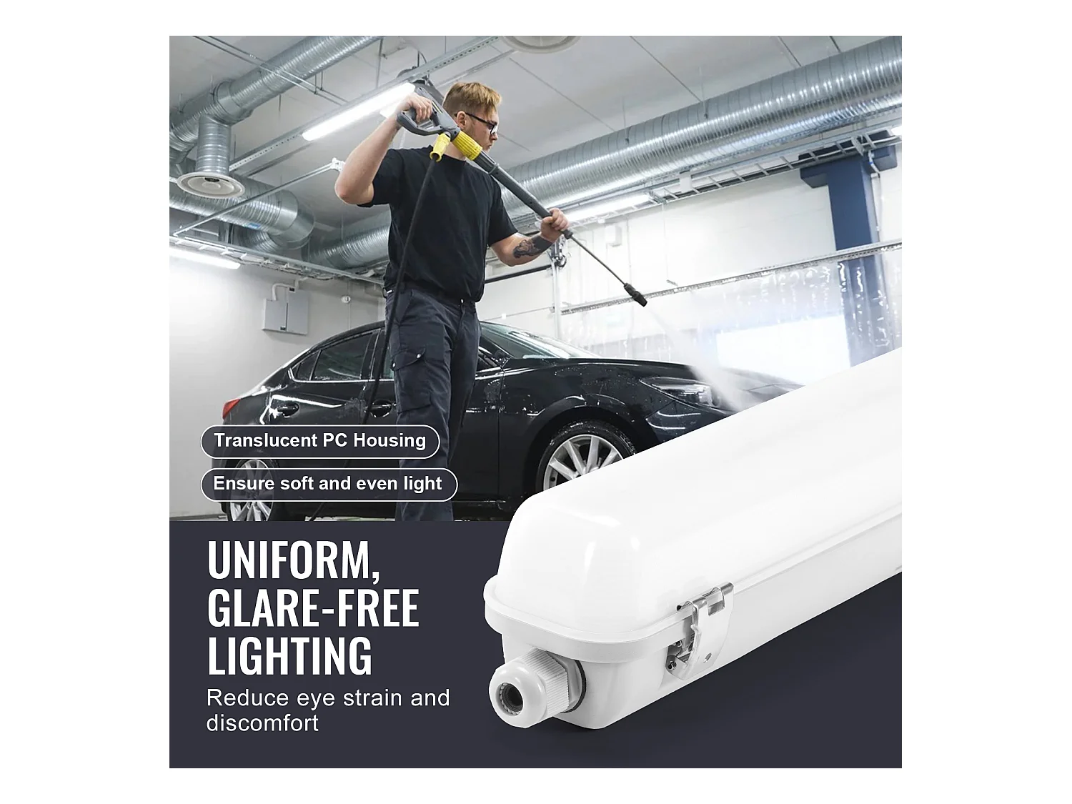 Dampdichte LED-Lampen SucceBuy, 60 W, 7400 lm, 5000 K, Set van 4