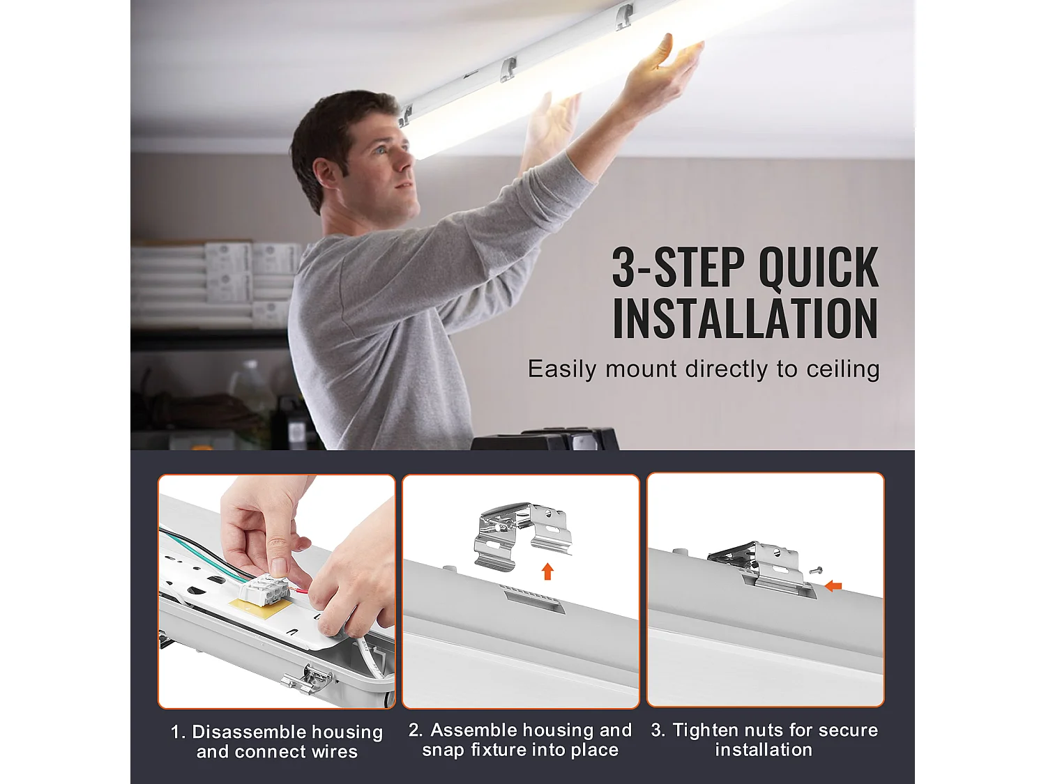 Lampes LED Étanches à la Vapeur SucceBuy, 60 W, 7400 lm, 5000 K, Lot de 4