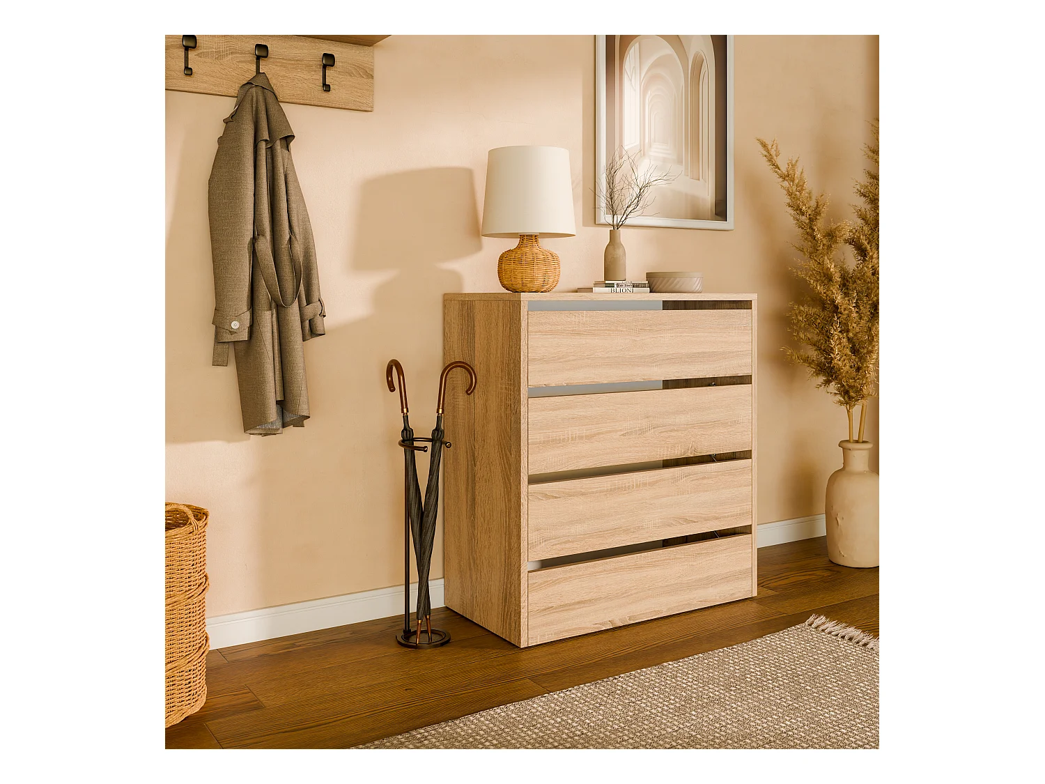 Schuhschrank 80 cm – Schuhkommode mit 2/4 Klappen, Flurkommode, Stauraum für bis zu 16 Paar Schuhe