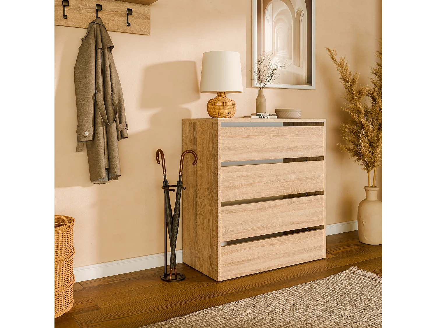 Schoenenkast 80 cm – schoenenmeubel met 2/4 kleppen, halcommode, opslag voor tot 16 paar