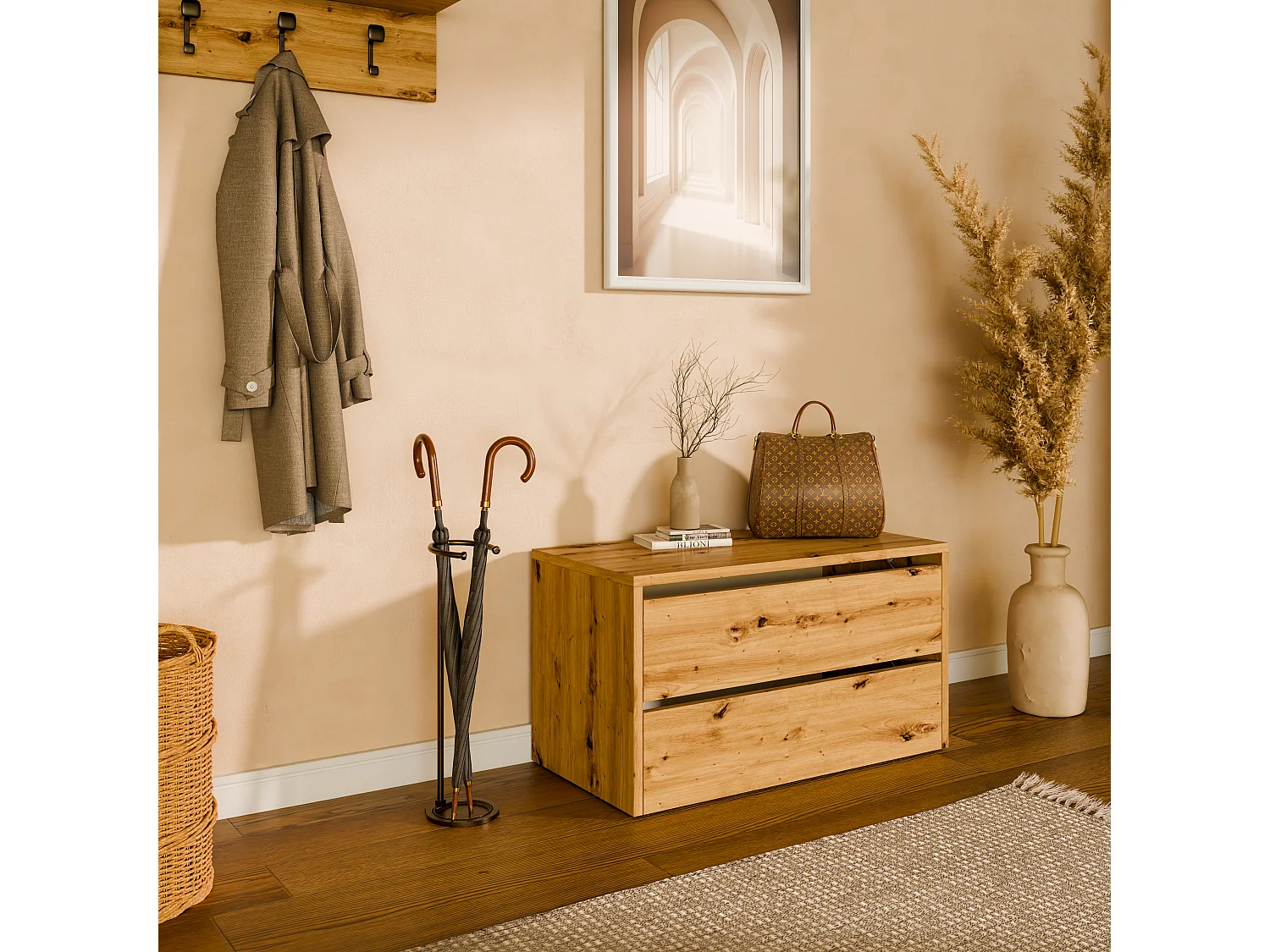 Meuble à chaussures 80 cm – armoire à chaussures avec 2/4 abattants, commode pour l’entrée, rangement jusqu’à 16 paires