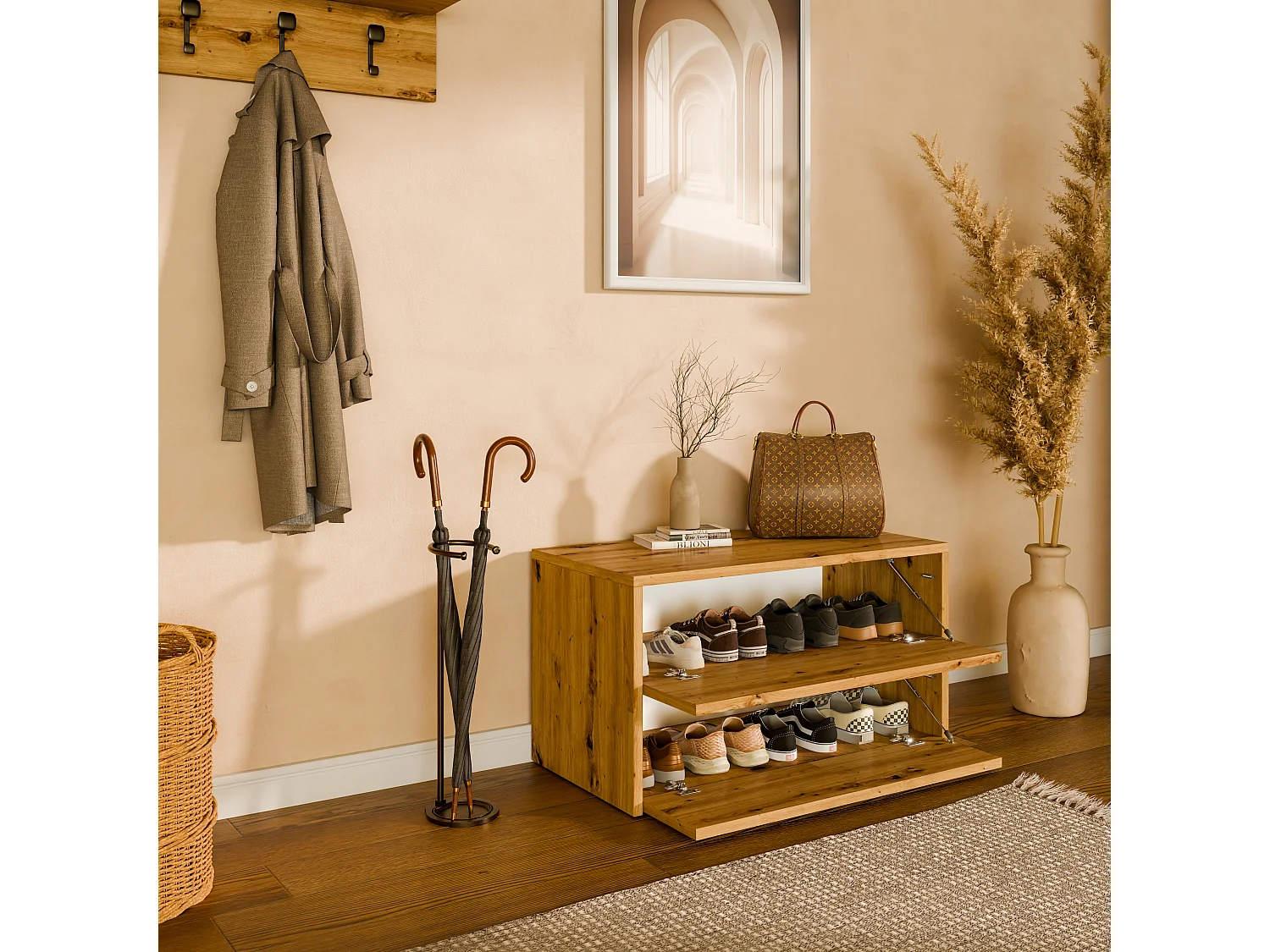 Meuble à chaussures 80 cm – armoire à chaussures avec 2/4 abattants, commode pour l’entrée, rangement jusqu’à 16 paires