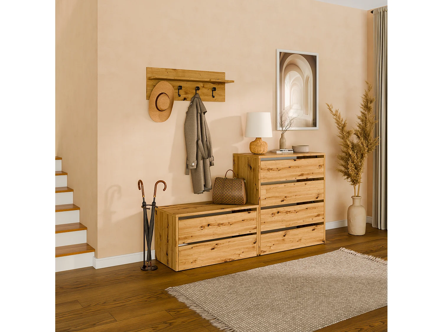 Meuble à chaussures 80 cm – armoire à chaussures avec 2/4 abattants, commode pour l’entrée, rangement jusqu’à 16 paires