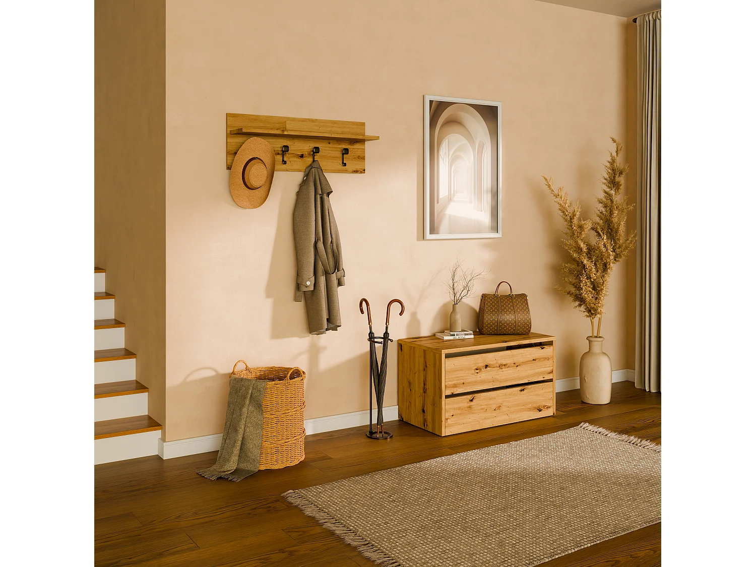 Meuble à Chaussures 3 Portes Battantes - Rangement étroit Pour Entrée Ou Couloir 80x24x120 Cm - 2 Tiroirs, 8 étagères, Blanc