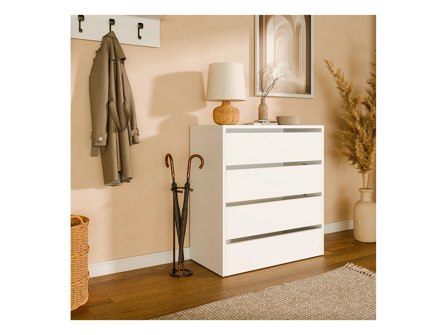 Schuhschrank 80 cm – Schuhkommode mit 2/4 Klappen, Flurkommode, Stauraum für bis zu 16 Paar Schuhe