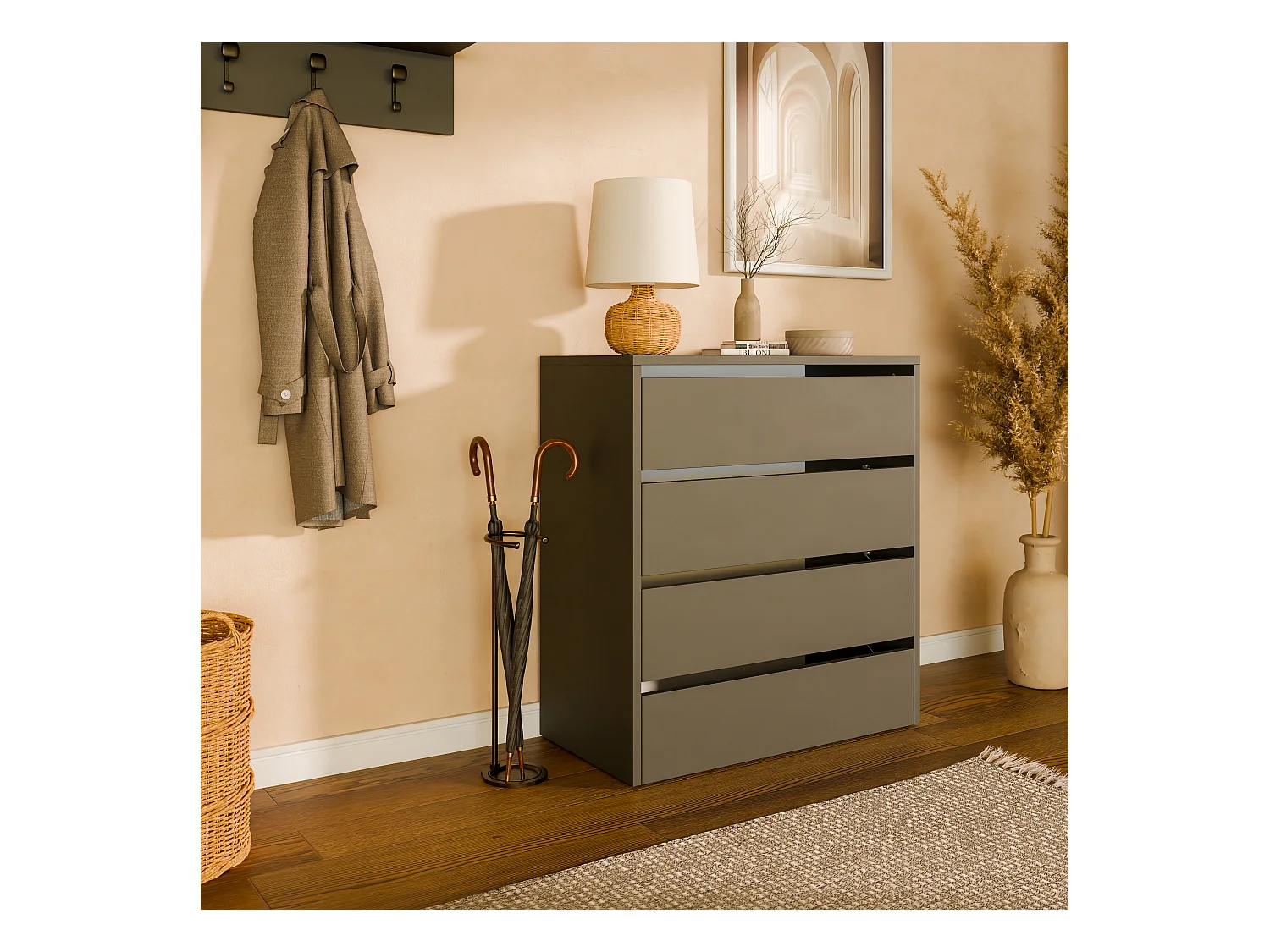 Schuhschrank 80 cm – Schuhkommode mit 2/4 Klappen, Flurkommode, Stauraum für bis zu 16 Paar Schuhe