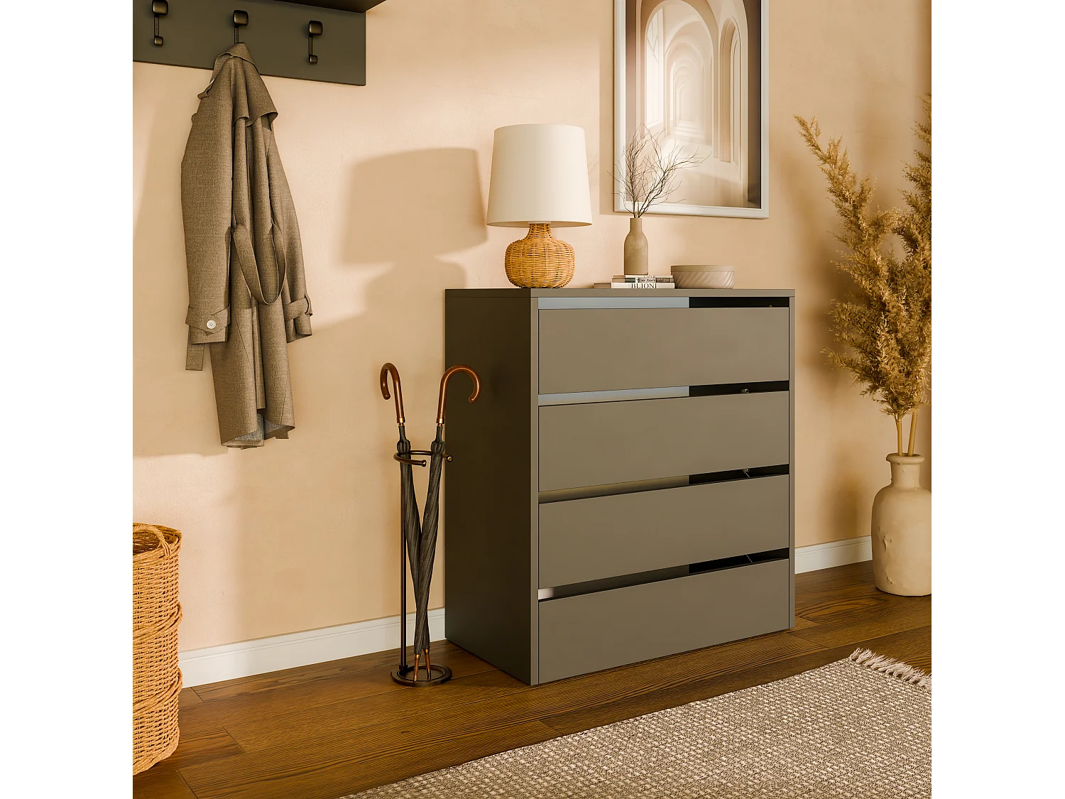 Schuhschrank 80 cm – Schuhkommode mit 2/4 Klappen, Flurkommode, Stauraum für bis zu 16 Paar Schuhe