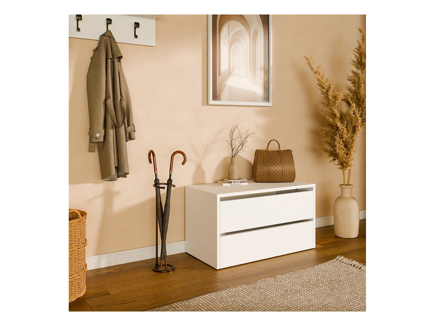 Schuhschrank 80 cm – Schuhkommode mit 2/4 Klappen, Flurkommode, Stauraum für bis zu 16 Paar Schuhe