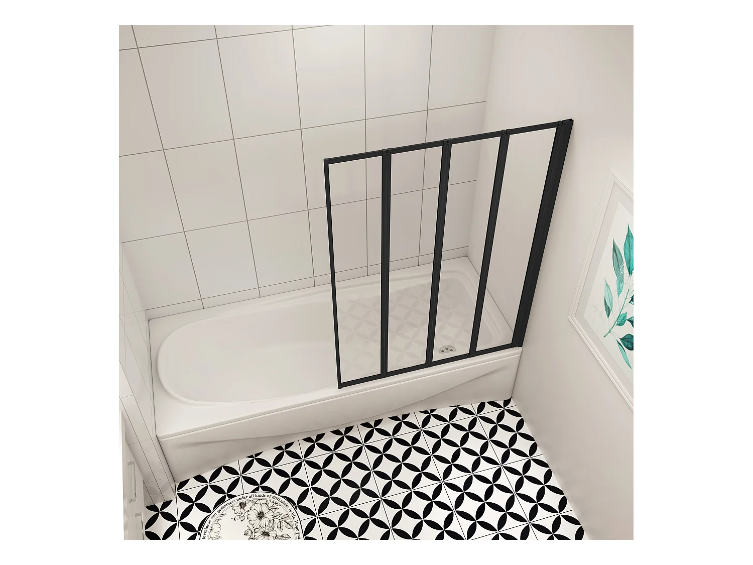 4mm 4-teilig schwarz Duschwand Trennwand Faltwand