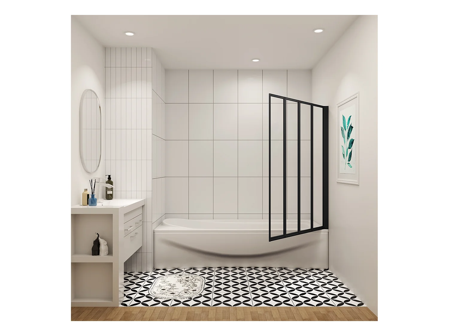 4mm 4-teilig schwarz Duschwand Trennwand Faltwand