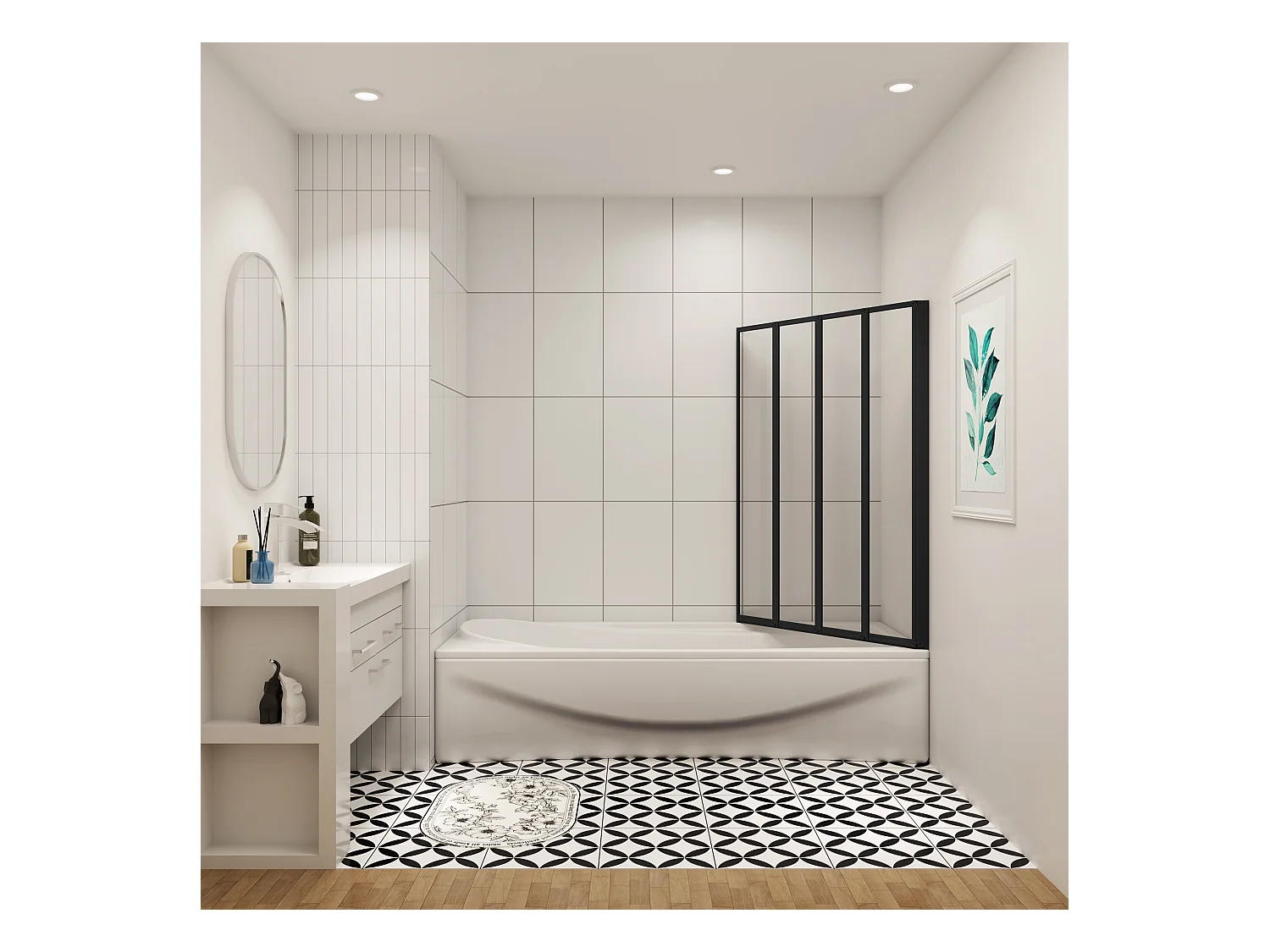 4mm 4-teilig schwarz Duschwand Trennwand Faltwand