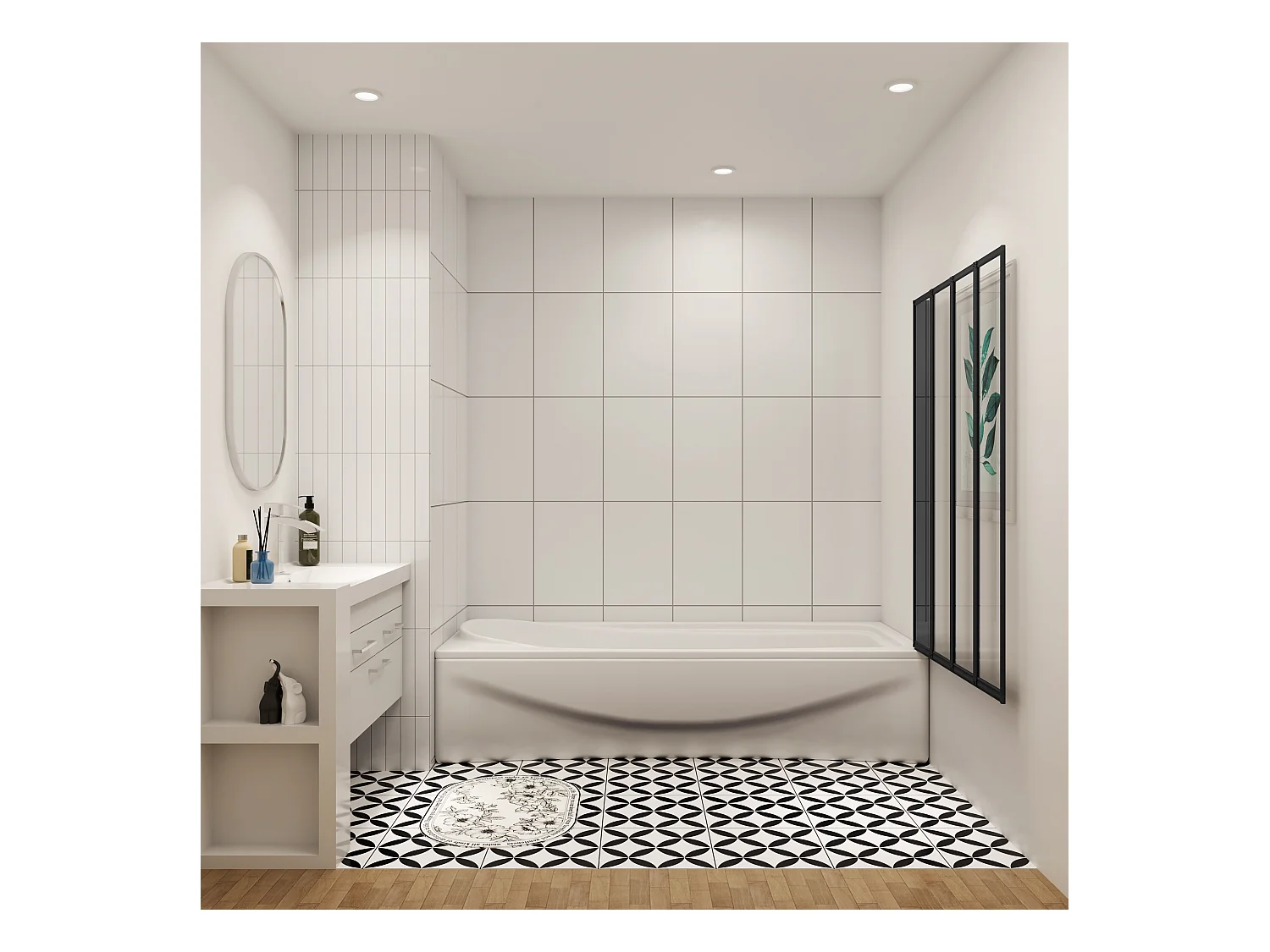 4mm 4-teilig schwarz Duschwand Trennwand Faltwand