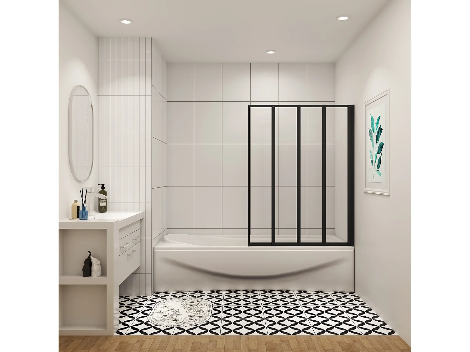 4mm 4-teilig schwarz Duschwand Trennwand Faltwand