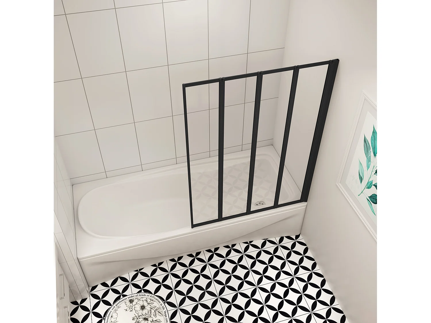 4mm 4-teilig schwarz Duschwand Trennwand Faltwand