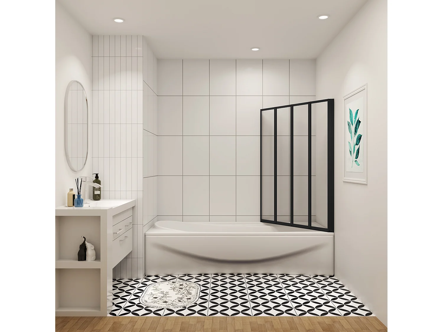 4mm 4-teilig schwarz Duschwand Trennwand Faltwand