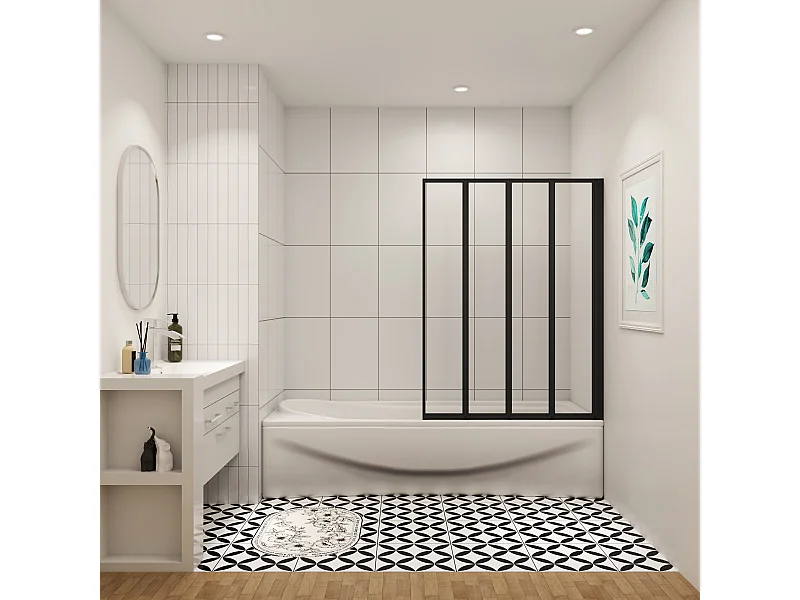 4mm 4-teilig schwarz Duschwand Trennwand Faltwand