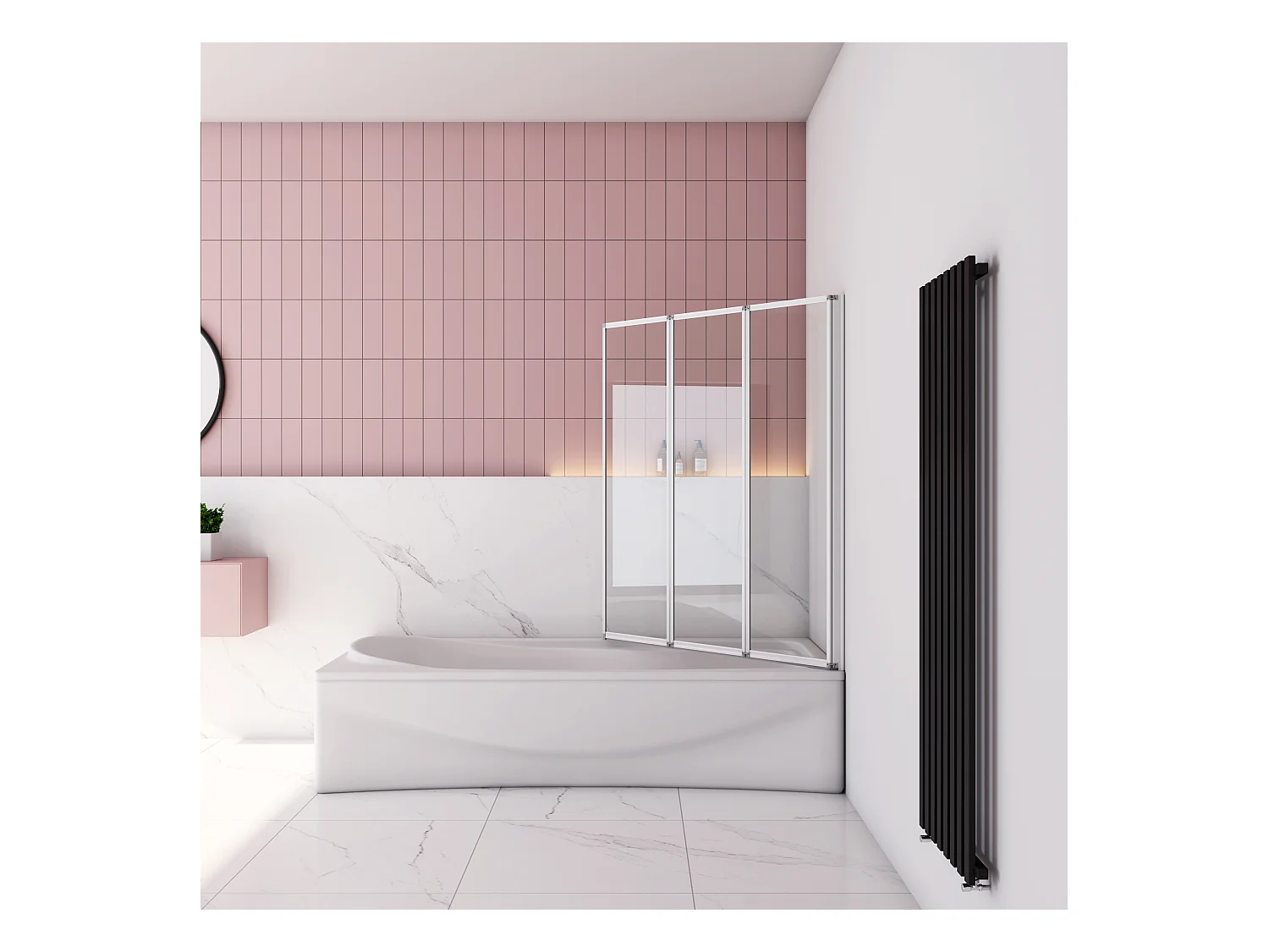 3-teilig Faltwand  Duschewand  Duschwannenaufsatz Duschetrennung