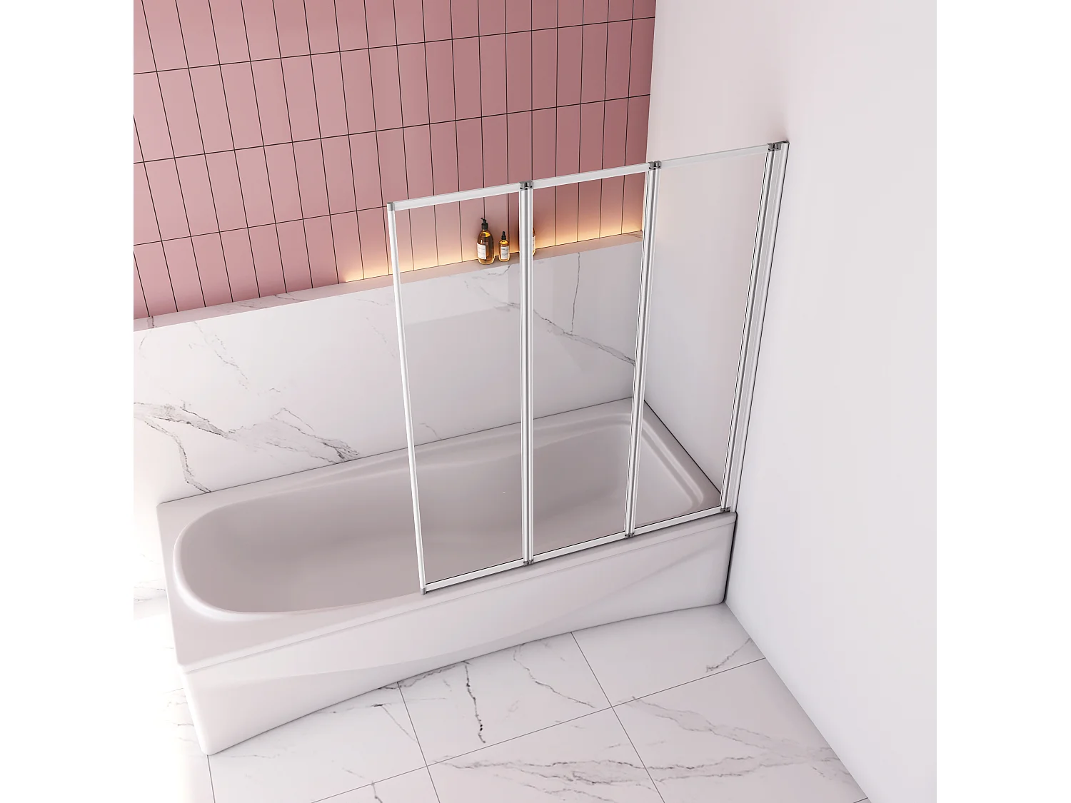 3-teilig Faltwand  Duschewand  Duschwannenaufsatz Duschetrennung