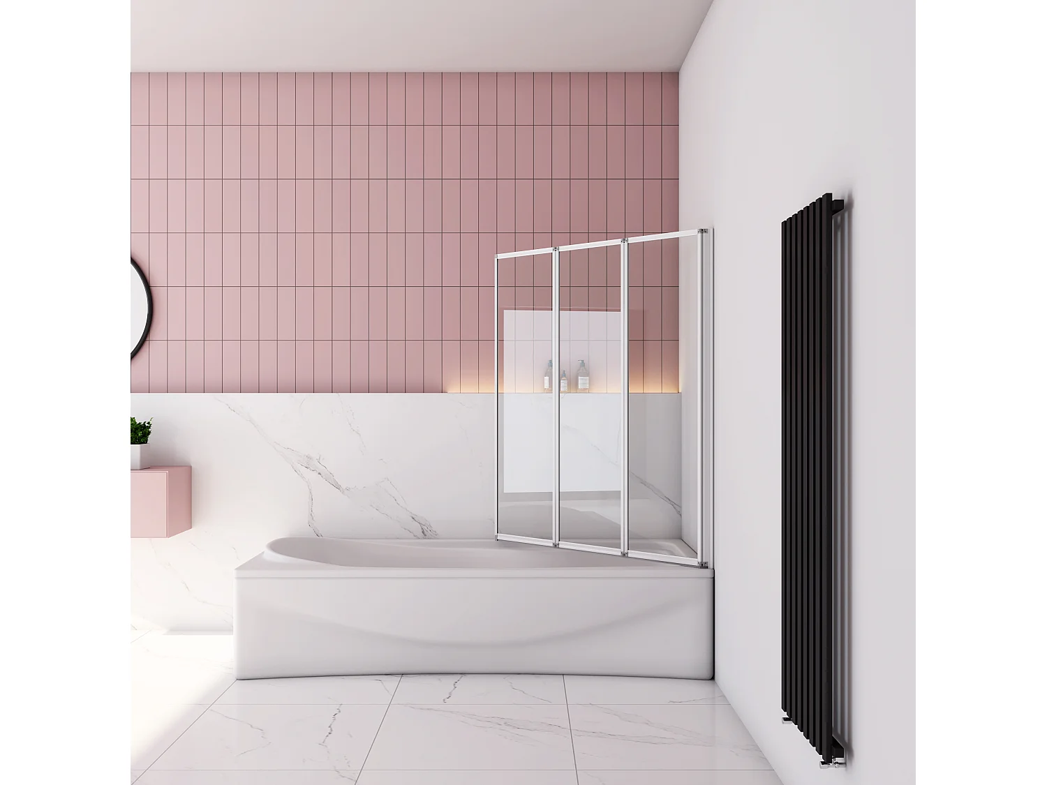 3-teilig Faltwand  Duschewand  Duschwannenaufsatz Duschetrennung