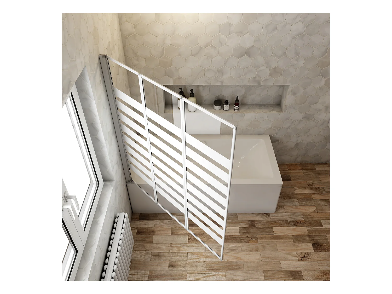 130x140cm rechte Faltwandduschwand mit weißen Streifen