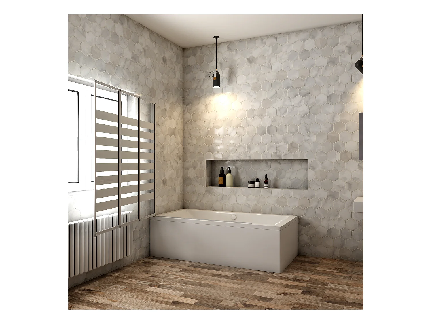 130x140cm rechte Faltwandduschwand mit weißen Streifen