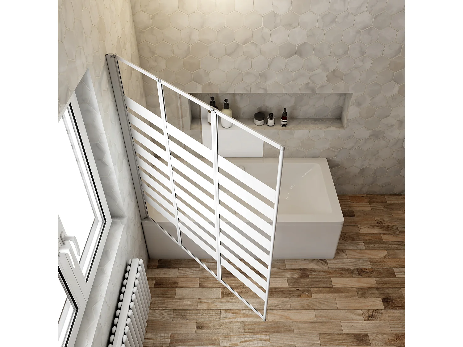 130x140cm rechte Faltwandduschwand mit weißen Streifen