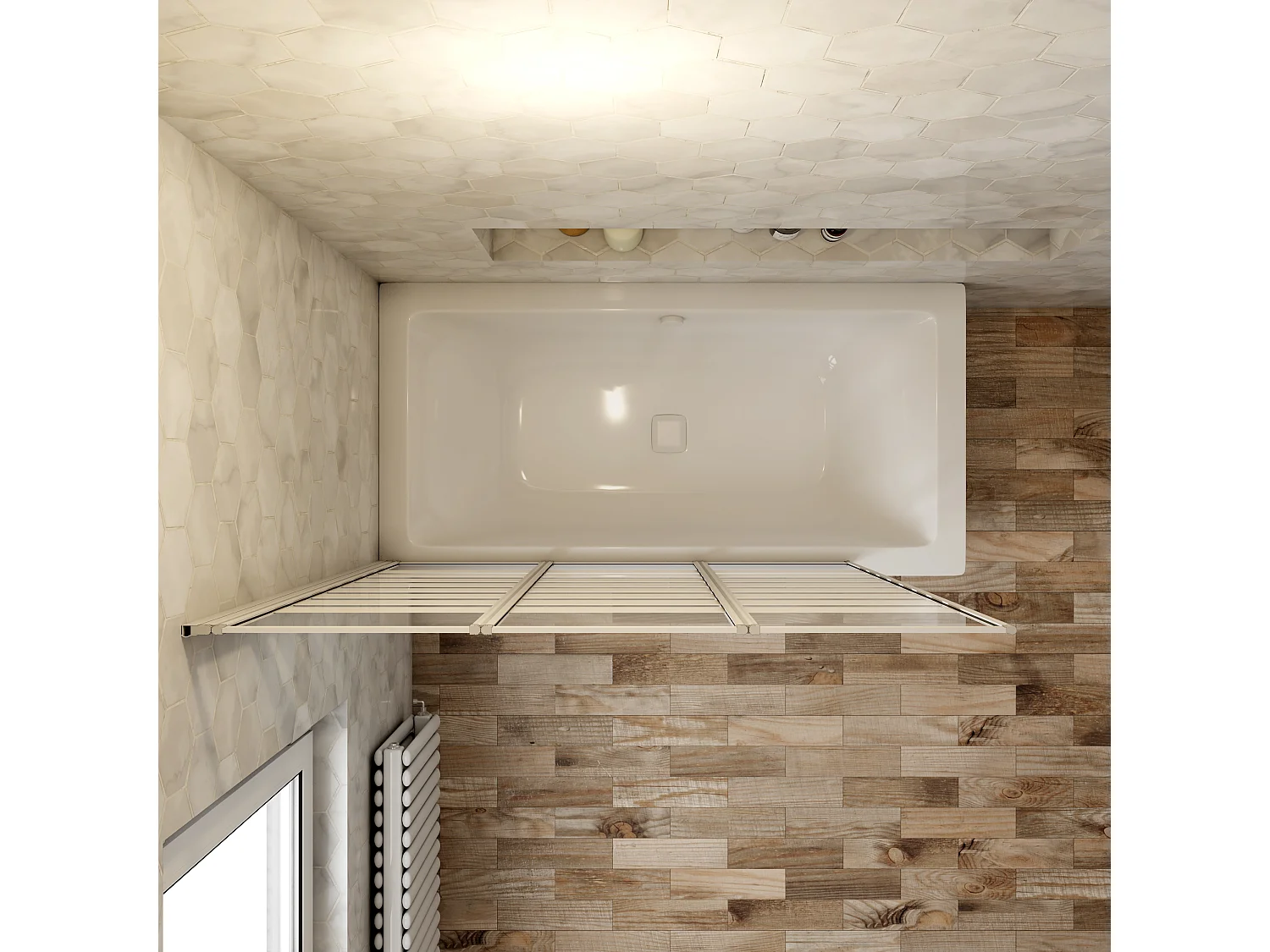 130x140cm rechte Faltwandduschwand mit weißen Streifen