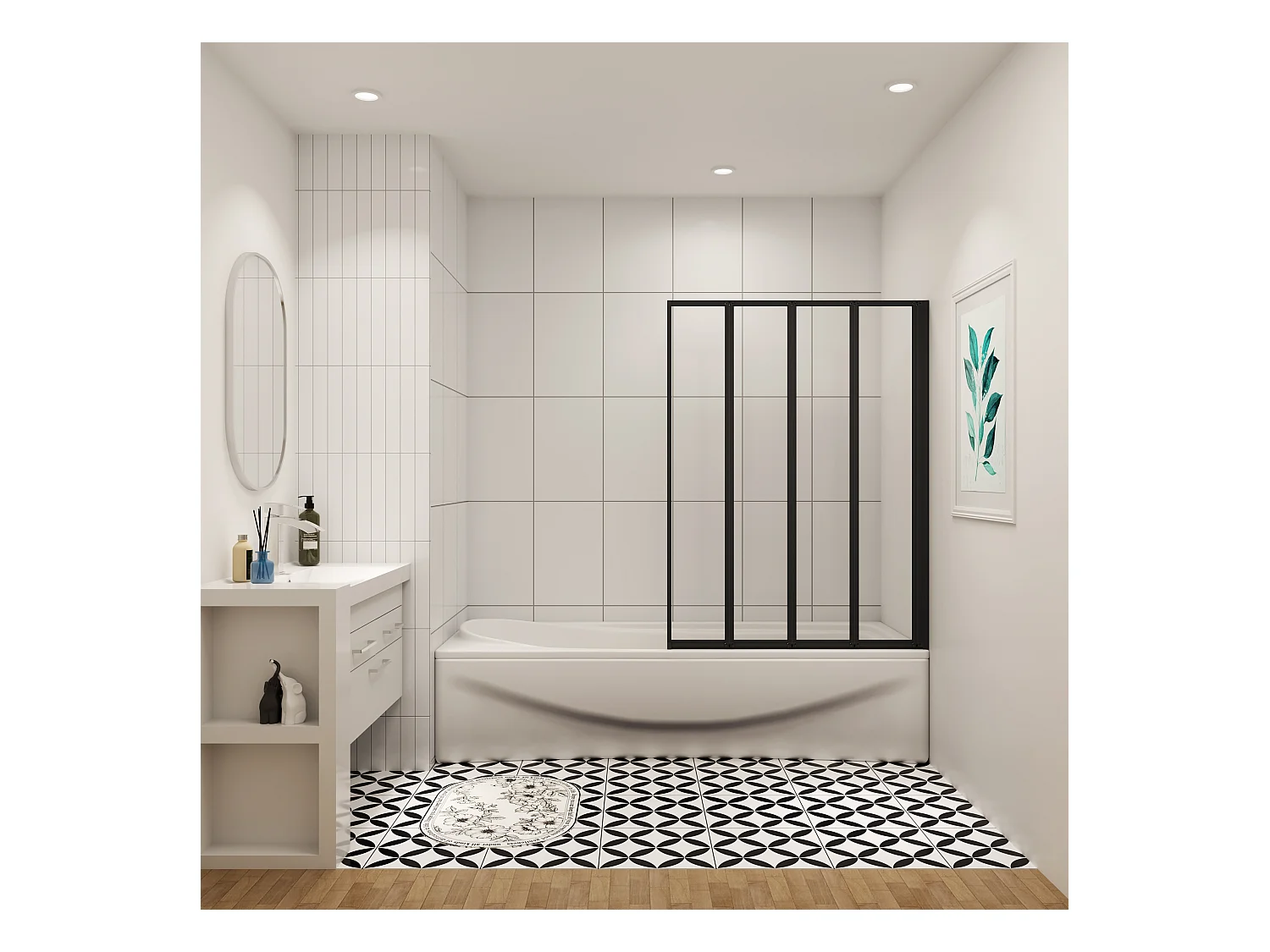 4mm 4-teilig schwarz Duschwand Trennwand Faltwand