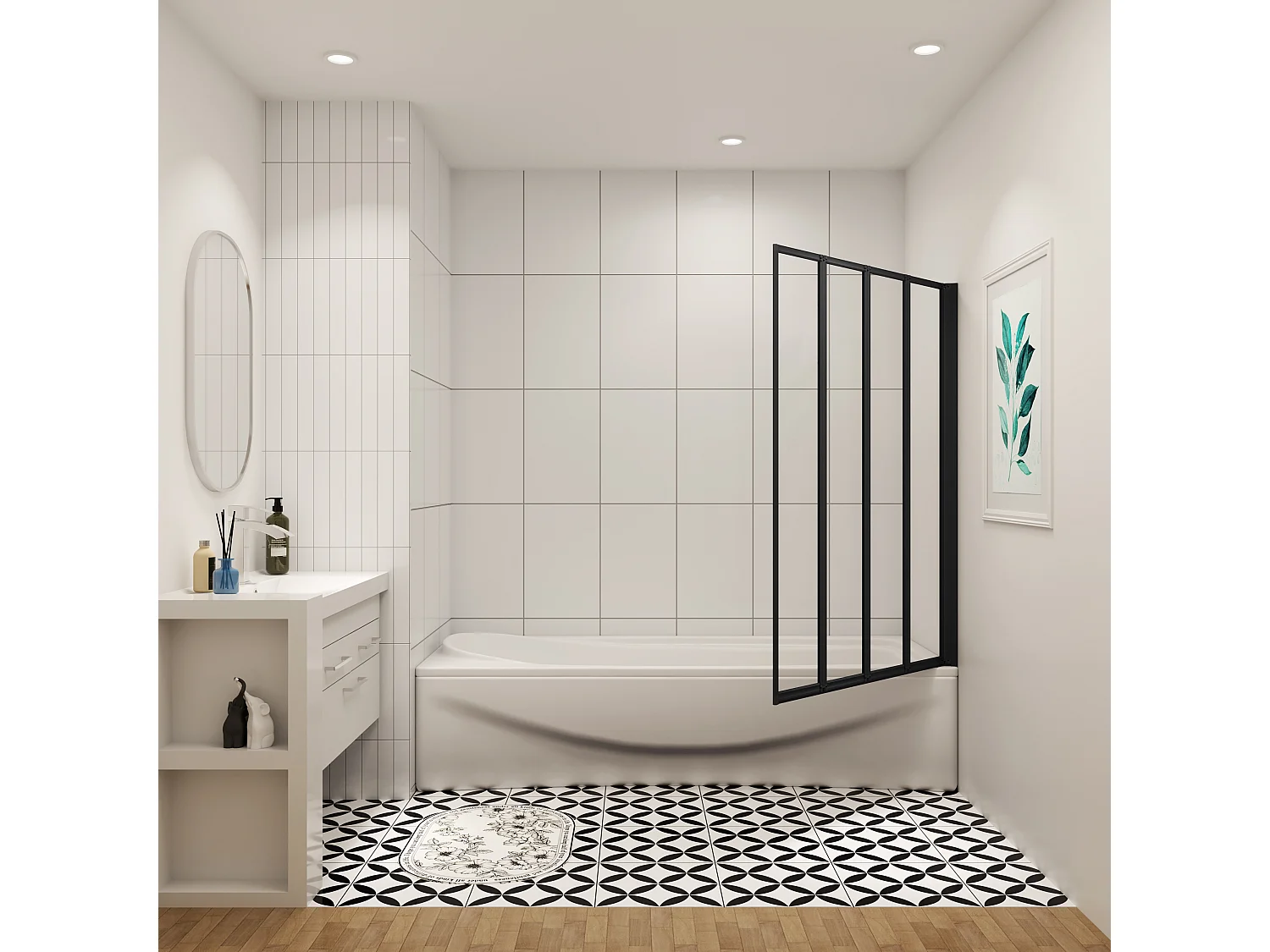 4mm 4-teilig schwarz Duschwand Trennwand Faltwand